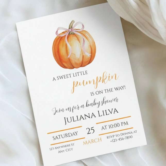 Invitación Sweet Little Pumpkin Girl Baby Shower  (Sweet Little Pumpkin Girl Baby Shower Invitation
)