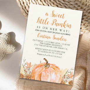 Invitación Sweet Little Pumpkin is on her Way, Baby Shower