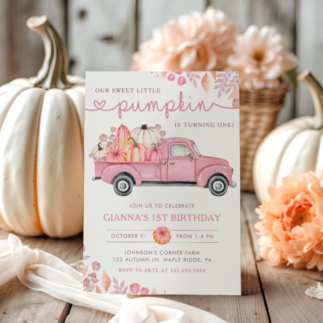Invitación Sweet Little Pumpkin Pink Autumn Birthday (Subido por el creador)
