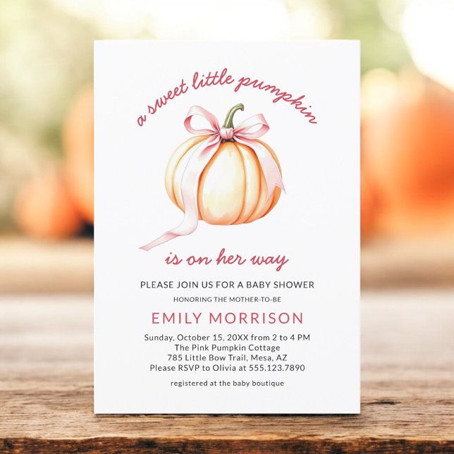 Invitación Sweet Little Pumpkin Pink Bow Girl Baby Shower (Subido por el creador)
