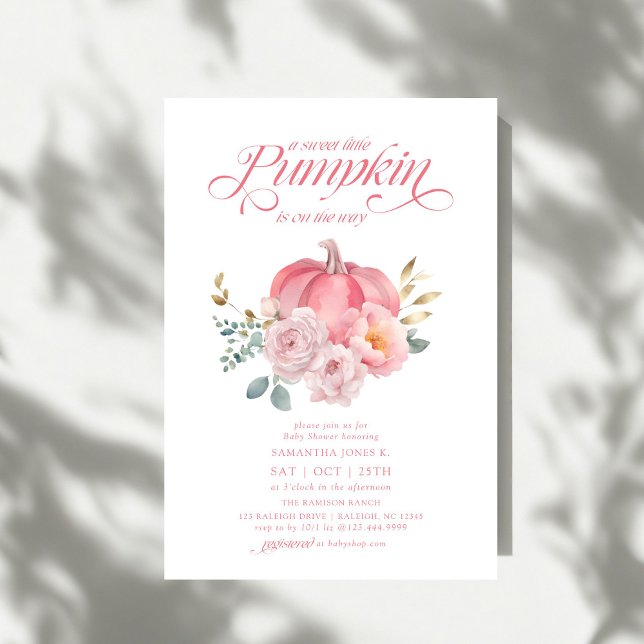 Invitación Sweet Little Pumpkin Pink Floral Fall Baby Shower (Subido por el creador)