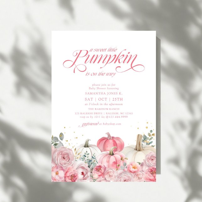 Invitación Sweet Little Pumpkin Pink Floral Fall Baby Shower (Subido por el creador)