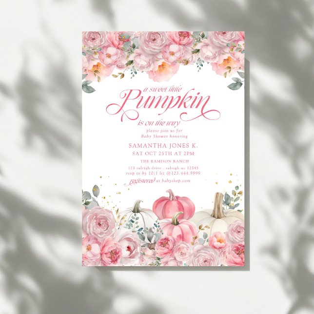 Invitación Sweet Little Pumpkin Pink Floral Fall Baby Shower (Subido por el creador)