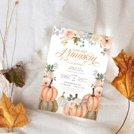 Invitación Sweet Little Pumpkin Pink Floral Fall Baby Shower 