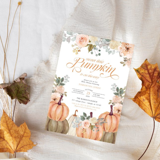 Invitación Sweet Little Pumpkin Pink Floral Fall Baby Shower  (Subido por el creador)