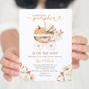 Invitación Sweet Little Pumpkin Stroller Floral Baby Shower
