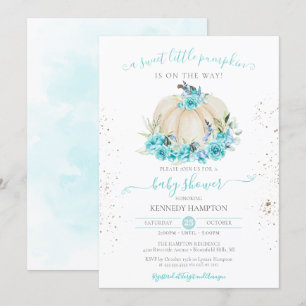 Invitación Sweet Little Pumpkin Turquoise Blue Baby Shower