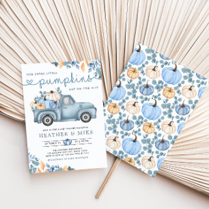 Invitación Sweet Little Pumpkins Blue Twins Baby Shower