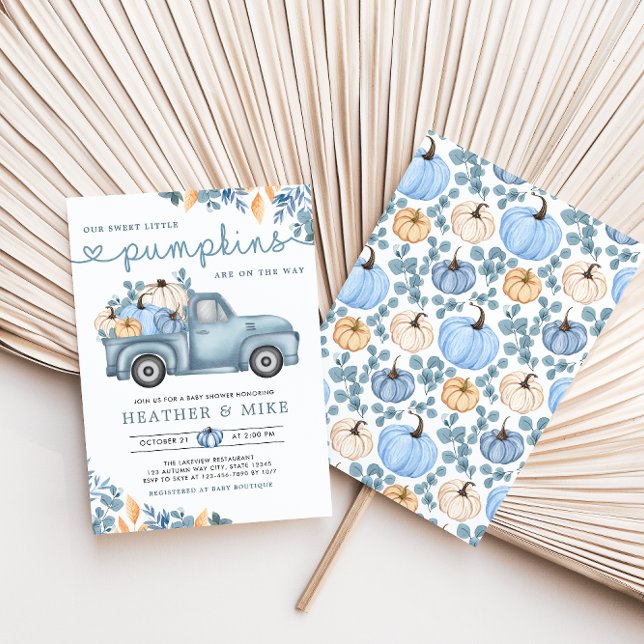 Invitación Sweet Little Pumpkins Blue Twins Baby Shower (Subido por el creador)