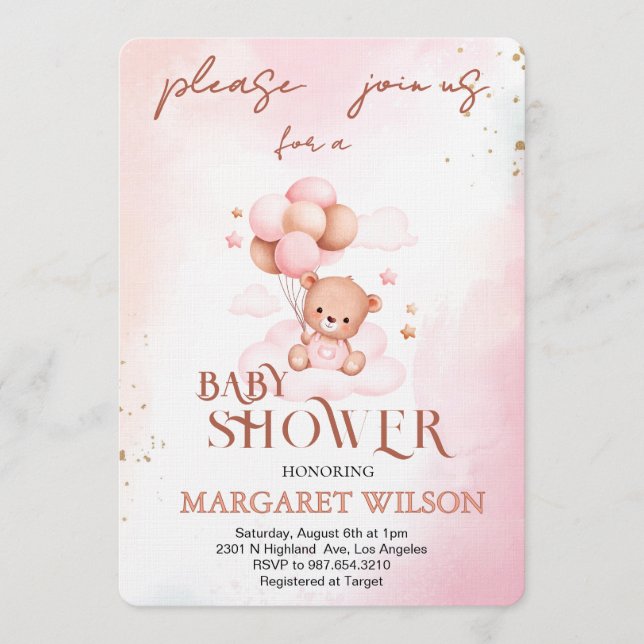 Invitación Sweet Little Teddy Bear Baby Shower (Anverso)