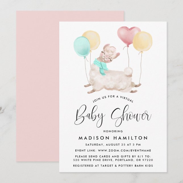 Invitación Sweet Llama Virtual Baby Shower (Anverso / Reverso)