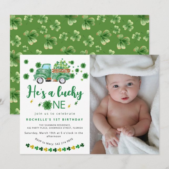 Invitación Sweet Lucky One Photo Birthday Party (Anverso / Reverso)