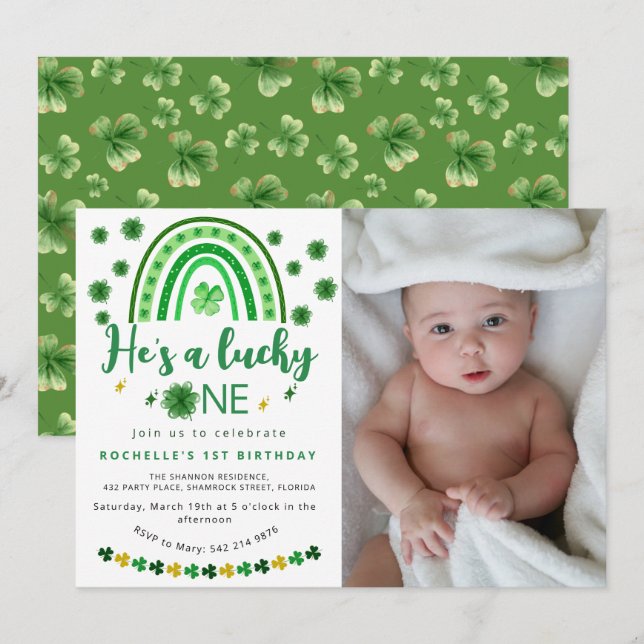 Invitación Sweet Lucky One Photo Birthday Party (Anverso / Reverso)