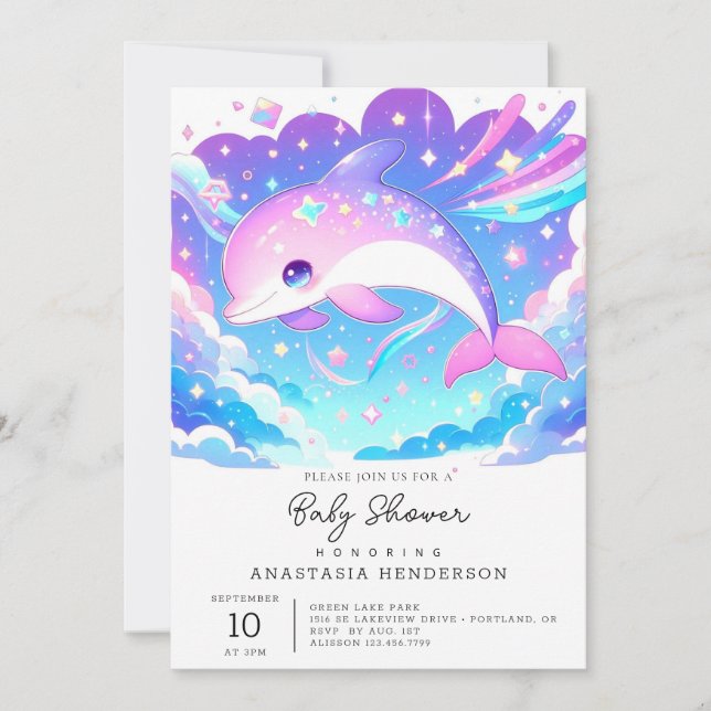 Invitación Sweet Majestic Dolphin Baby Shower (Anverso)