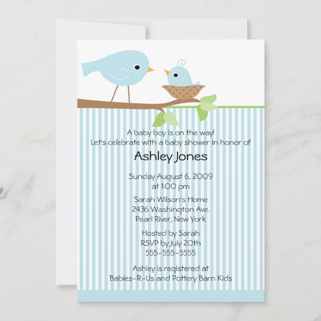 Invitación Sweet Mama Bird & Baby Boy Baby Shower (Anverso)