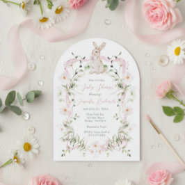 Invitación Sweet Meadow Bunny Wildflower Ribbon Baby Shower