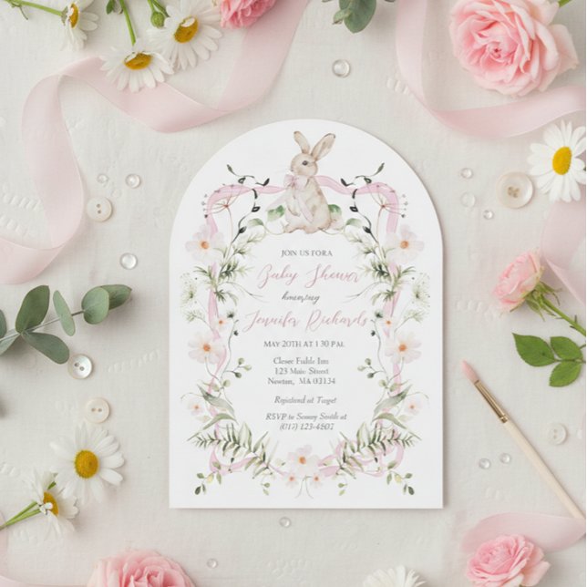 Invitación Sweet Meadow Bunny Wildflower Ribbon Baby Shower (Subido por el creador)