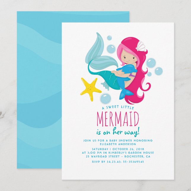 Invitación Sweet Mermaid Baby Shower (Anverso / Reverso)