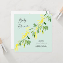 Sweet Mint Yellow Wildflowers Baby Shower Square