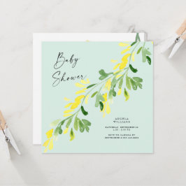 Invitación Sweet Mint Yellow Wildflowers Baby Shower Square
