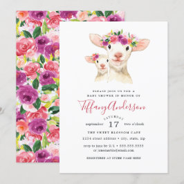 Invitación Sweet Mom Y Baby Lamb Floral Baby Shower