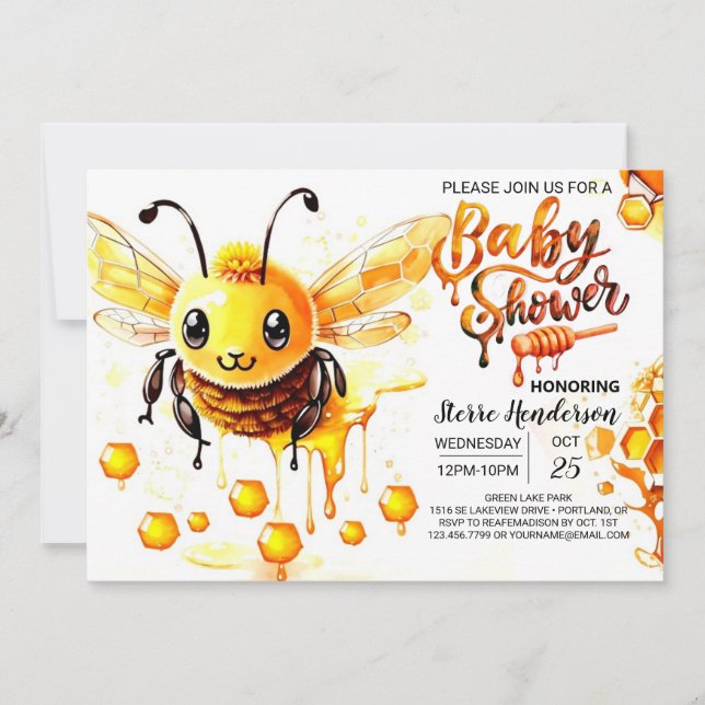 Invitación Sweet Moments Gender-Neutral Bee Baby Shower (Anverso)