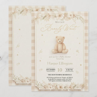 Invitación Sweet Neutral Teddy Bear Baby Shower Invite