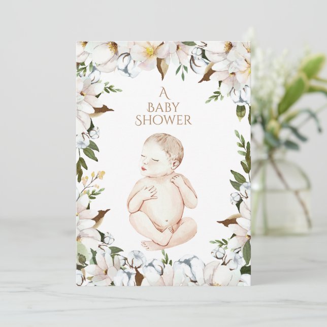 Invitación Sweet Newborn Baby Floral Baby Shower (Anverso de pie)