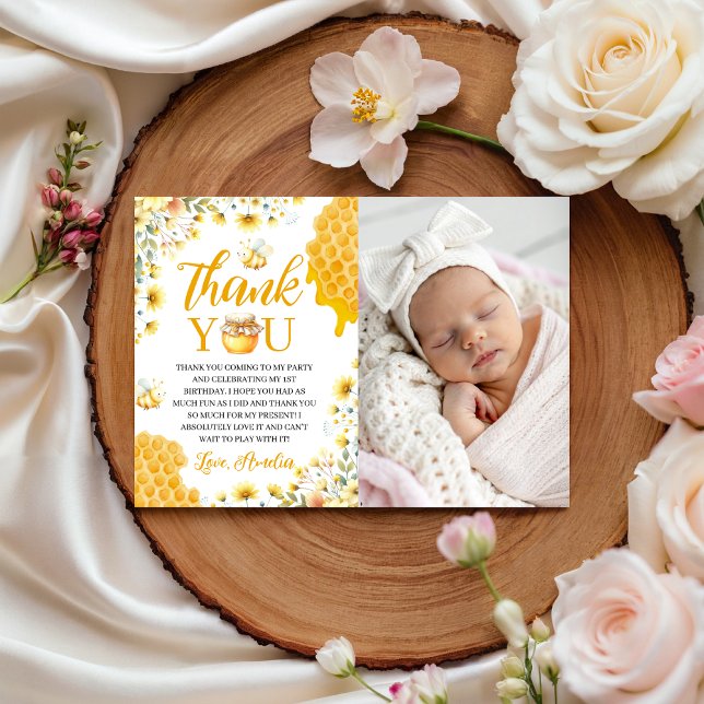 Invitación Sweet One Bee Photo Thank You Card (Subido por el creador)