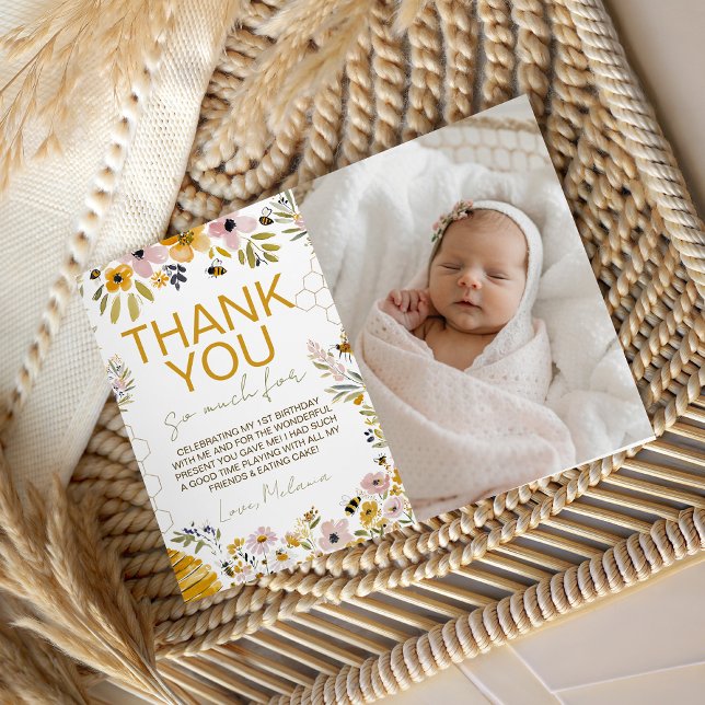 Invitación Sweet One Bee Photo Thank You Card (Subido por el creador)
