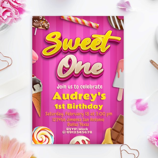 Invitación Sweet One - Chica Primer cumpleaños (Sweet One - Girl 1st Birthday Invitation)