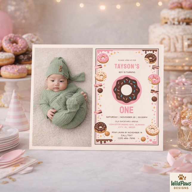 Invitación Sweet One Donut 1st Birthday Party | Cute Donut  (Sweet One Donut 1st Birthday Party | Cute Donut Invitation
)