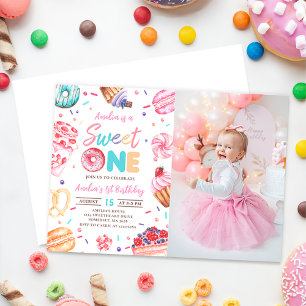 Invitación Sweet One Donut Candy 1er cumpleaños foto
