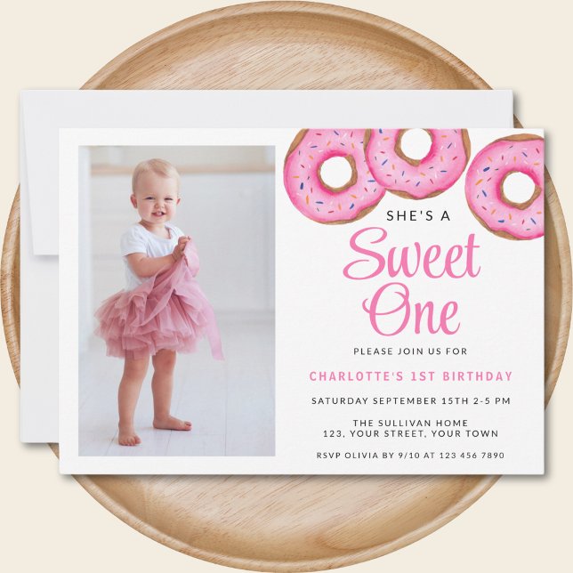 Invitación Sweet One Donut Photo First Birday Party (Subido por el creador)