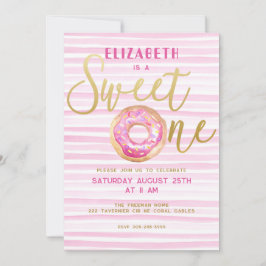 Invitación Sweet One Donut Stripe Pink Primer cumpleaños