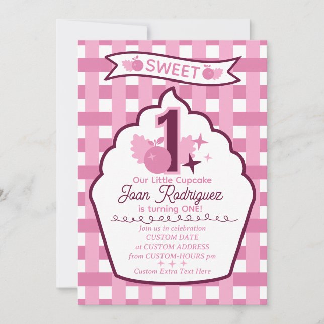 Invitación Sweet One First Birthday Gingham Photo Invitations (Anverso)