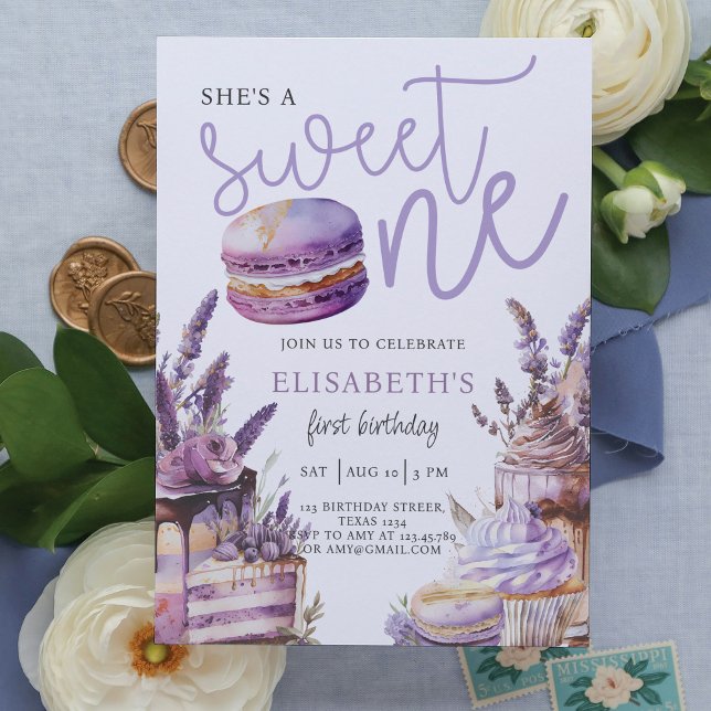 Invitación Sweet One First Birthday Pastel Violet (Subido por el creador)