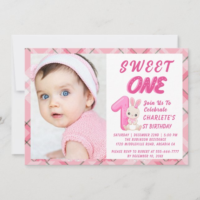 Invitación Sweet One Groovy Christmas 1st Birthday Photo pink (Anverso)