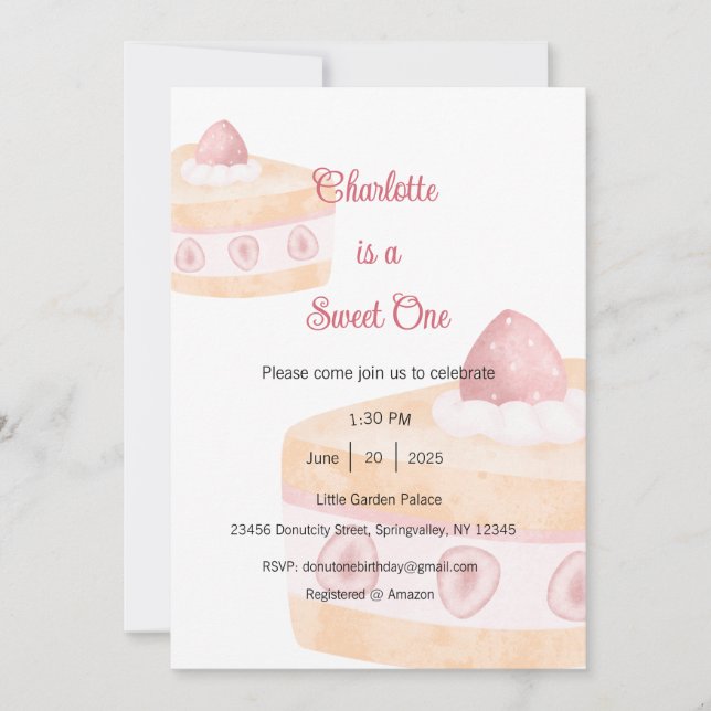 Invitación Sweet One Invitation, Dessert One Party (Anverso)