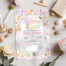 Invitación Sweet One Pastel Candy Shoppe First Birday