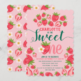 Invitación Sweet One Pink Strawberry Cute Primer Fiesta de cu