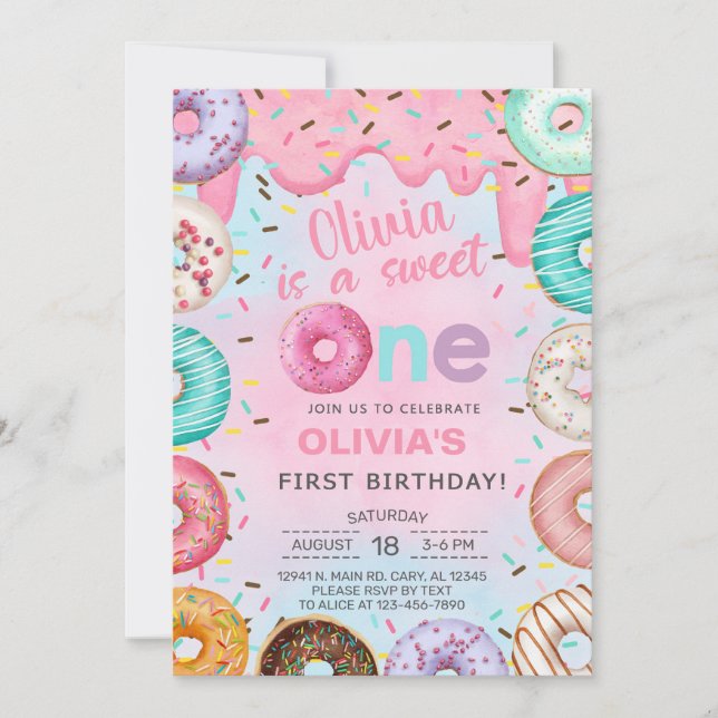 Invitación Sweet One se burla de chica primero, primera invit (Anverso)