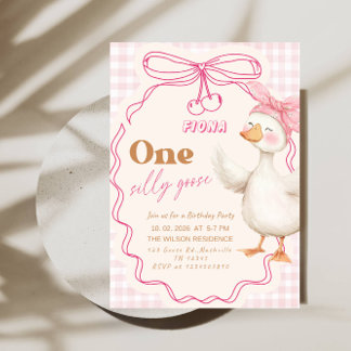 Invitación Sweet ONE Silly Goose Baby Girl 1st Birthday Party