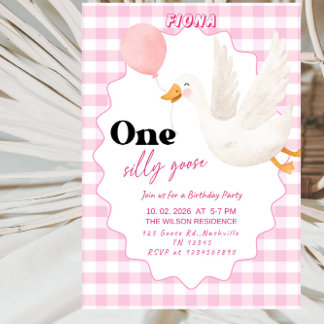 Invitación Sweet ONE Silly Goose Baby Girl 1st Birthday Party