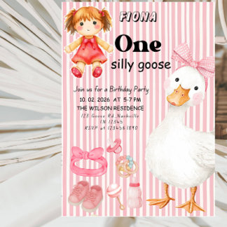 Invitación Sweet ONE Silly Goose Baby Girl 1st Birthday Party