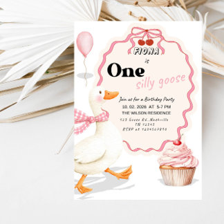Invitación Sweet ONE Silly Goose Baby Girl 1st Birthday Party