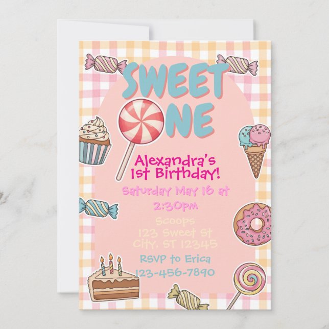 Invitación Sweet One, Sweet Treats 1st birthday (Anverso)