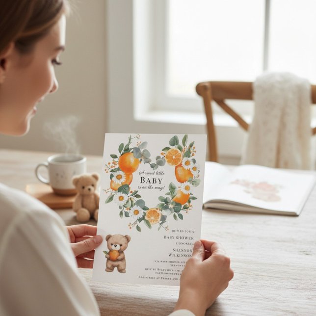 Invitación Sweet Orange Daisy Bear Baby Shower Invitation (Subido por el creador)
