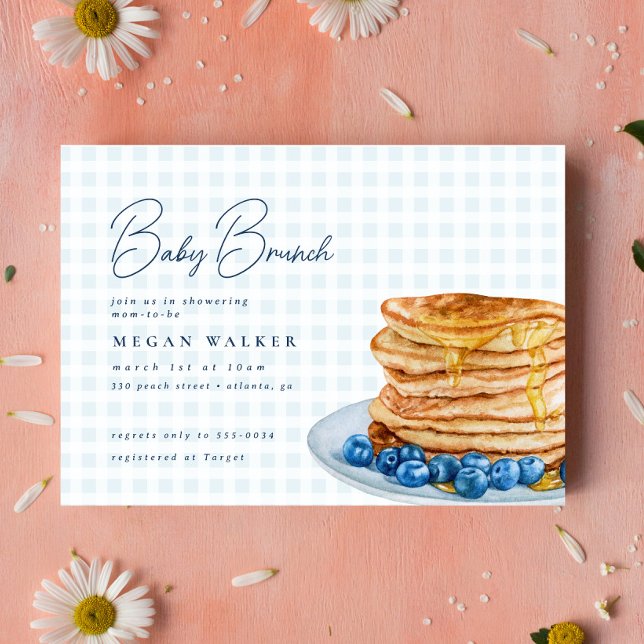 Invitación Sweet Pancake Blue Gingham Boy Baby Shower Brunch (Subido por el creador)