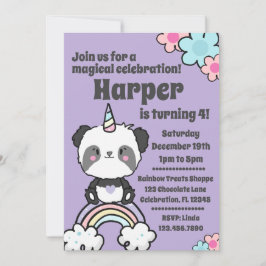 Invitación Sweet Panda Unicorn Girly